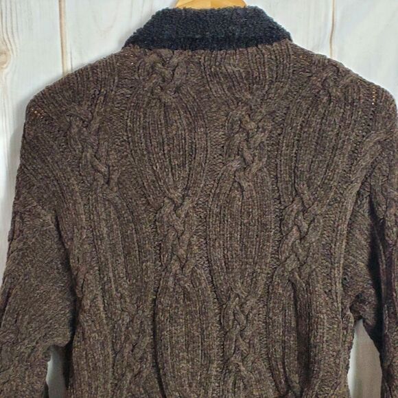 Vintage Y2K Lisa Nichols Cable Knit Wool Blend Button Up Brown Black Cardigan XL - Picture 6 of 9